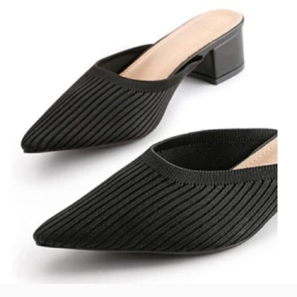 TIJN Helka Slide Mules - Vegan - Black Knit Pointed Toe - Size 6.5 - Picture 1 of 7